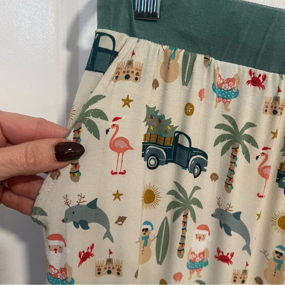 Emerson Christmas Santa Flamingo Tropical Print Viscose Pajama‎ Pants. Size XL.